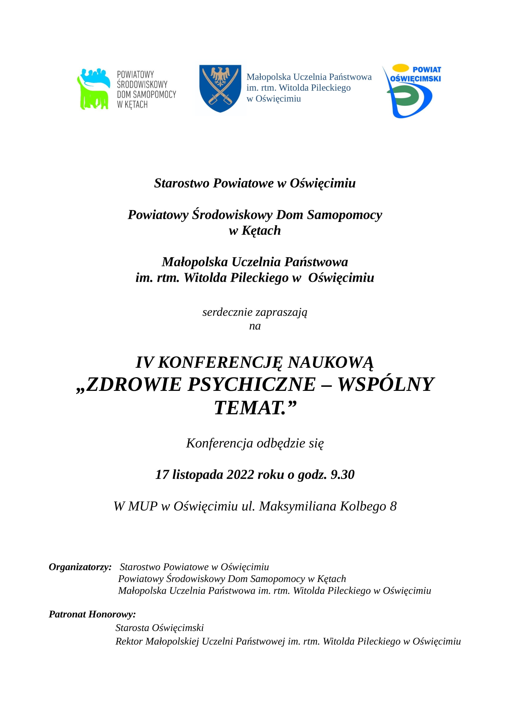Konferencja naukowa o zdrowiu psychicznym (zapowiedź) powiat oswiecim pl info oswiecim info malopolska plakat-konferencja-2022-1